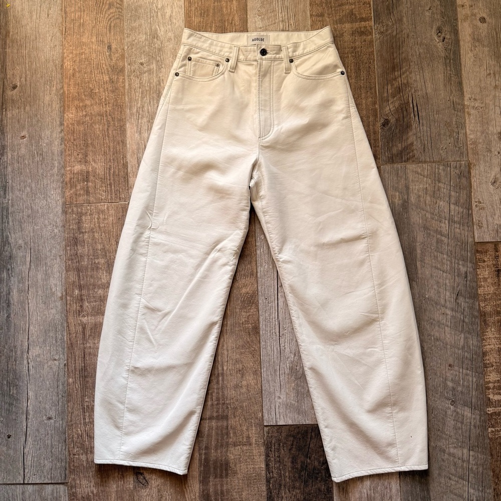AGOLDE Luna Pieced High Waist Barrel Leg Leather Blend Pants Size 27 - Picture 3 of 9